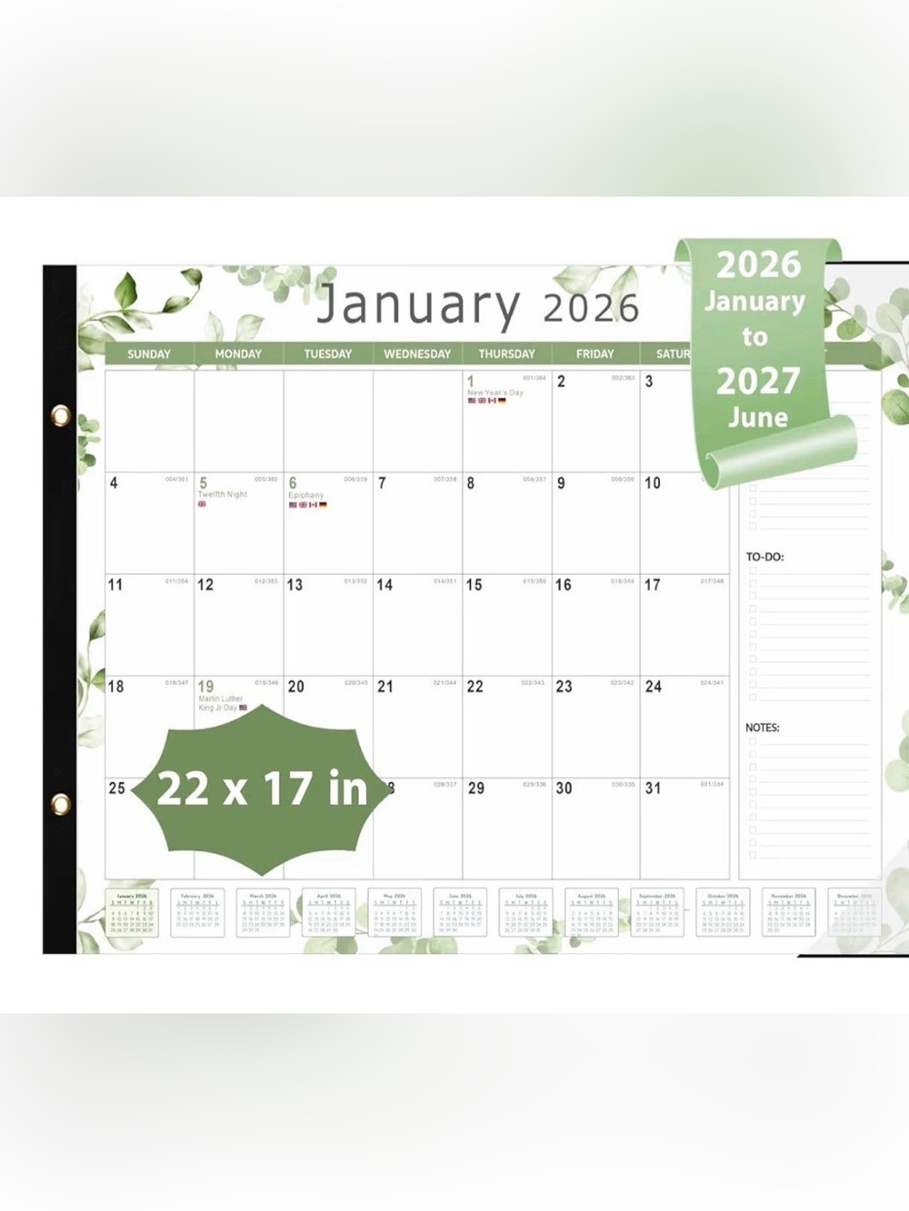 2026-2027Desk Calendar, Large Desk Calendar 22" x 17"